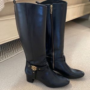 Tory Burch Tall Black Heeled Leather Boots 7.5